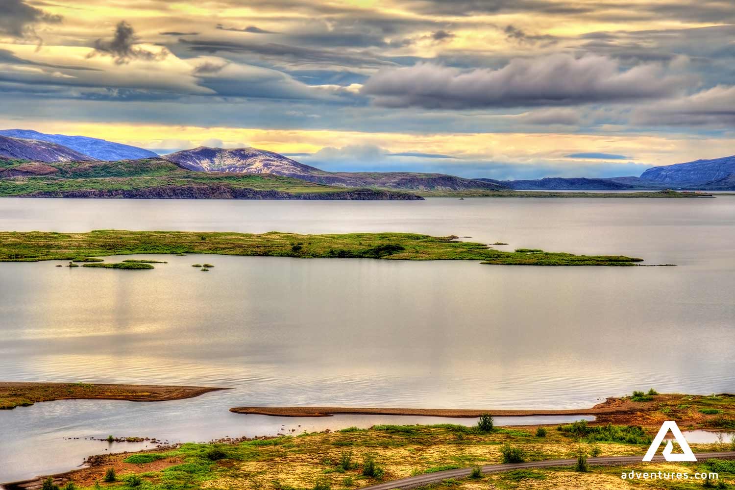 sunset at a lake in thingvellir