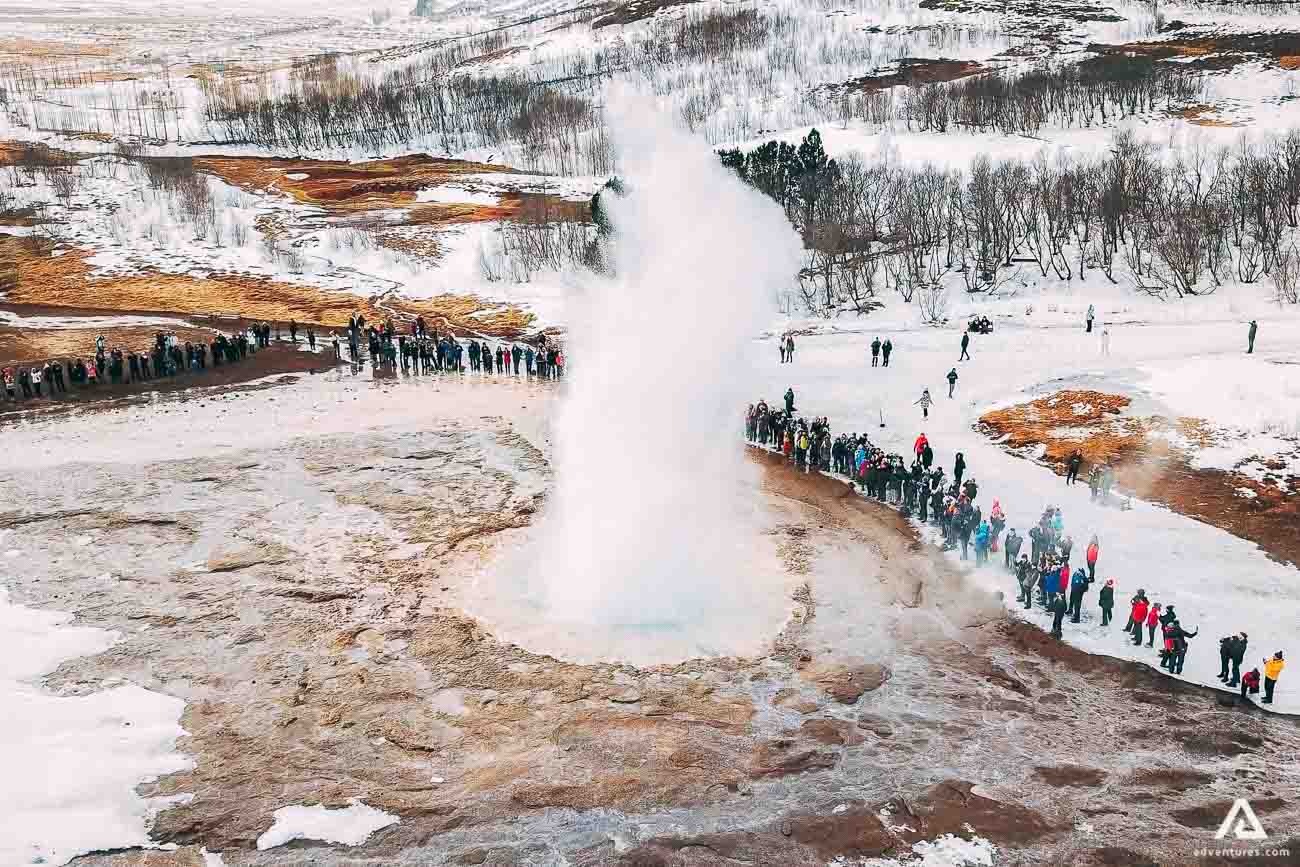 geysir strokkur area in winter from above