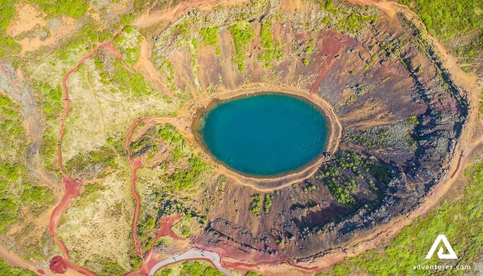 volcanic crater kerid in iceland from above