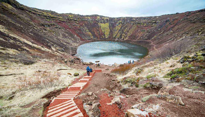gravel path and stairs leading to kerid crater in iceland
