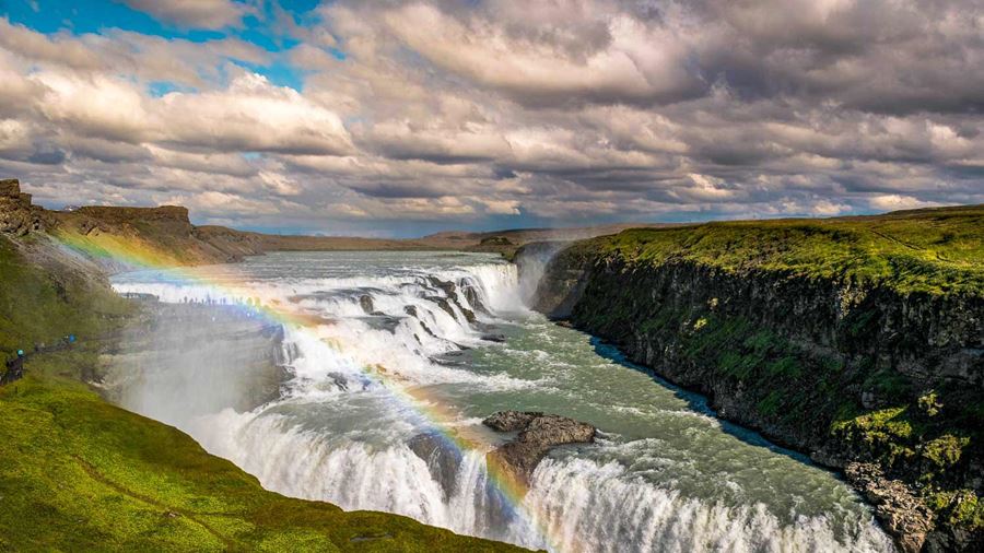 gullfoss waterfall with a rainbow