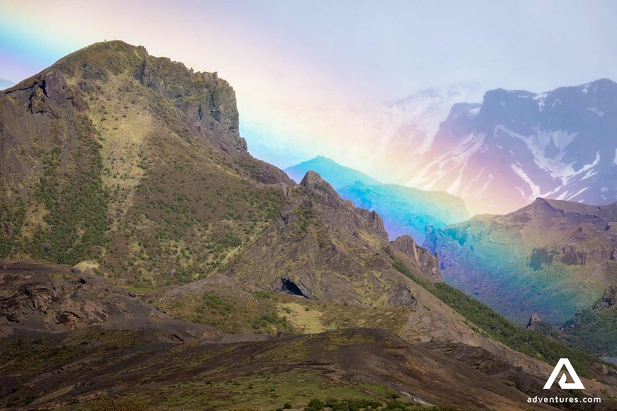 rainbow over mountains in thorsmork