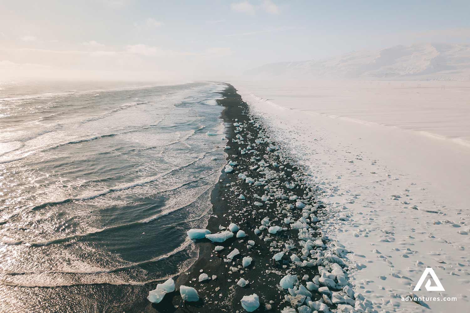 a view above diamond beach in jokulsarlon