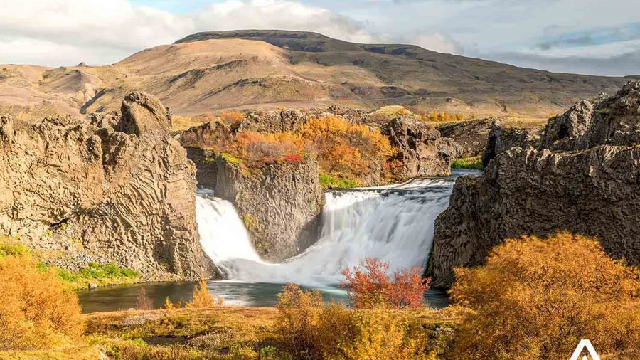 Hjalparfoss Waterfall in autumn