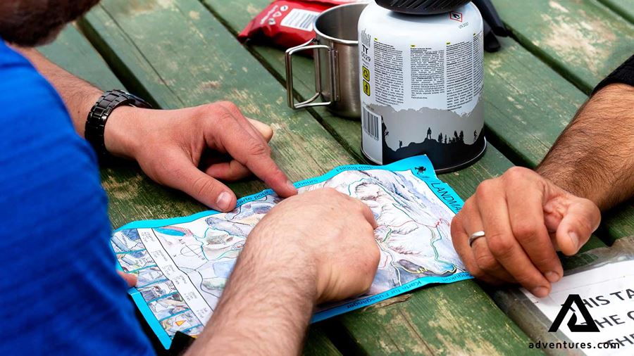 looking at a hiking map