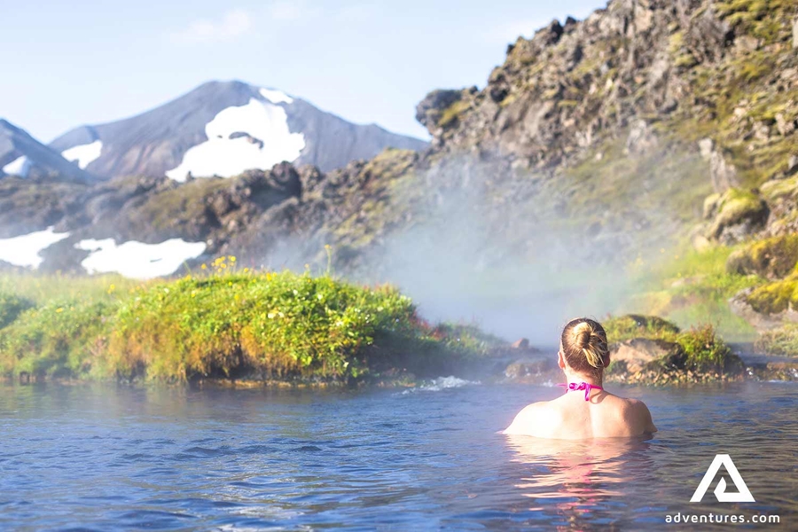 relaxing in the geothermal hot spring