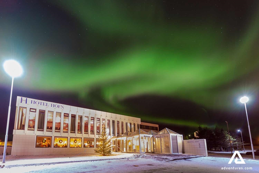 hotel hofn with northern lights