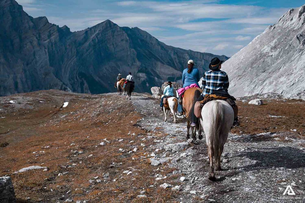 Horseback riding with a beautiful mountain view
