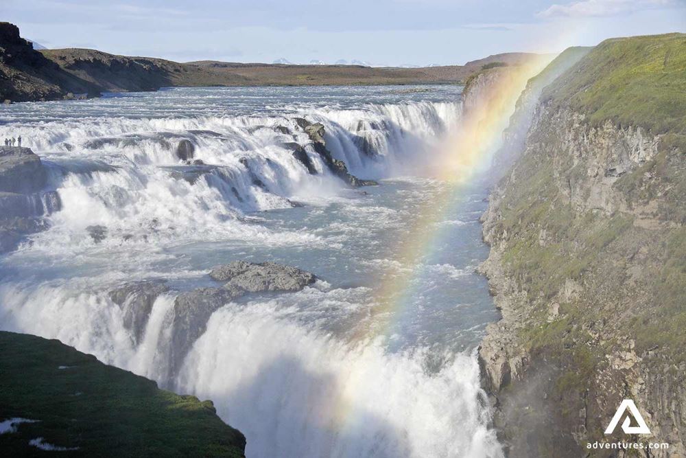 rainbow over gullfoss waterfall