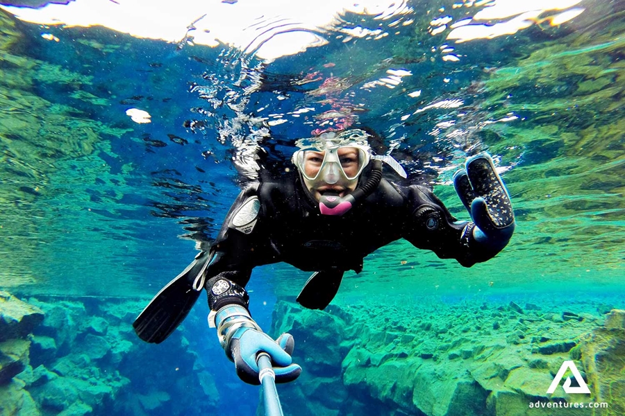 happy woman snorkeling