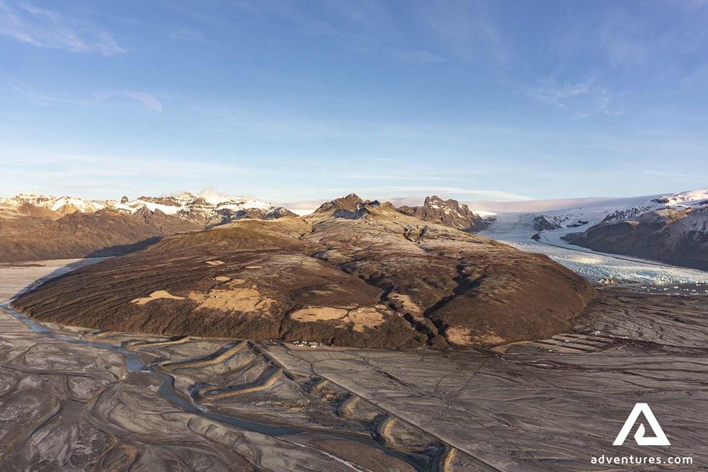 panoramic helicopter view of skaftafell