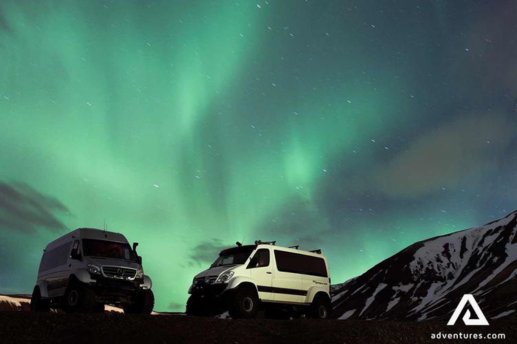 super jeeps below northern lights super jeeps below northern lights in iceland