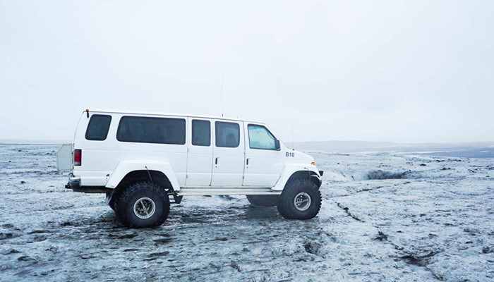 big super jeep on a glacier in south iceland