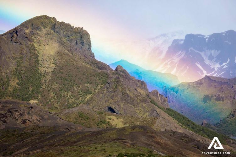 rainbow above a mountain in thorsmork rainbow above a mountain in thorsmork valley in summer
