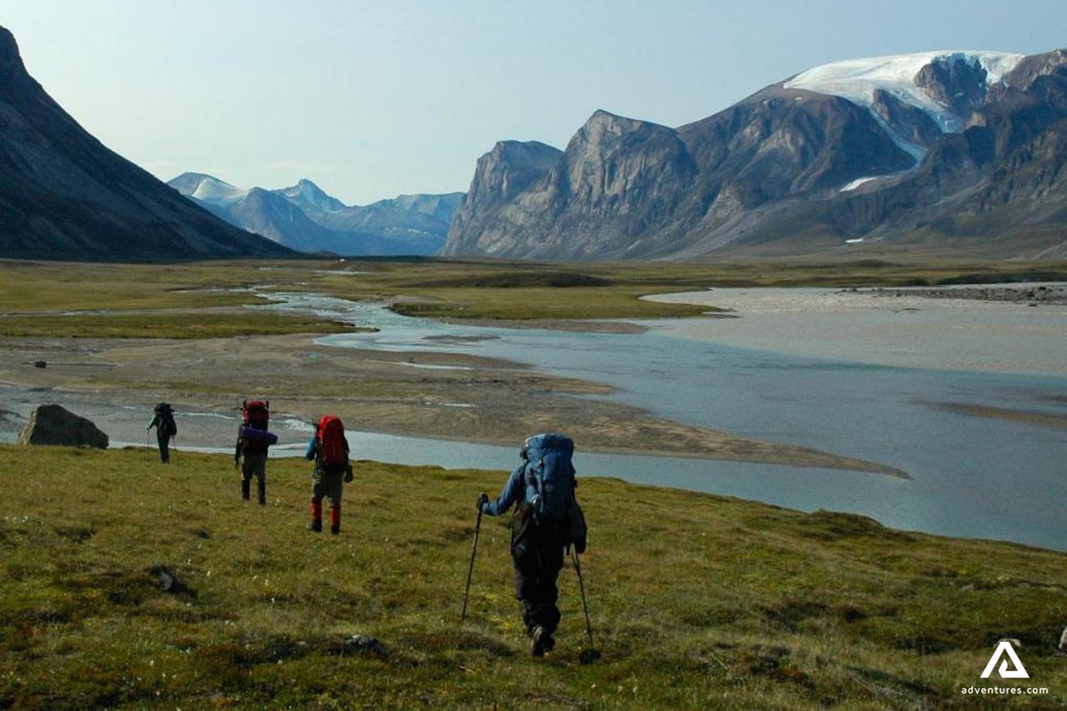 group of backpackers in canadian mountains