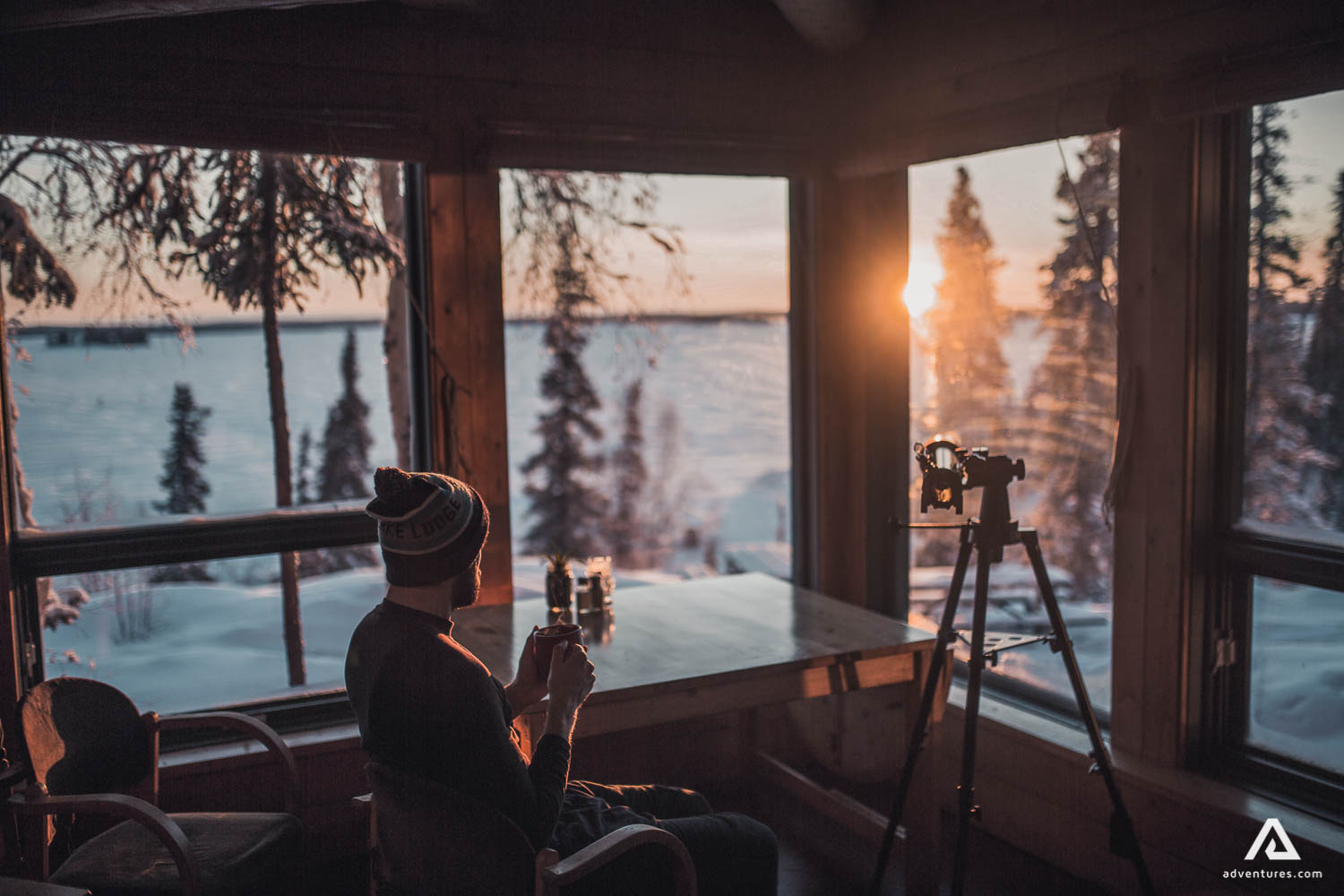 Taking pictures from lodge on the sunset