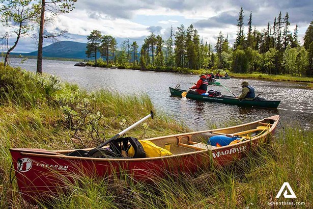 canoes on pearl river in lapland jokkmokk
