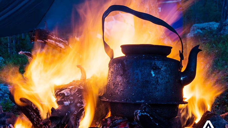kettle on a campfire