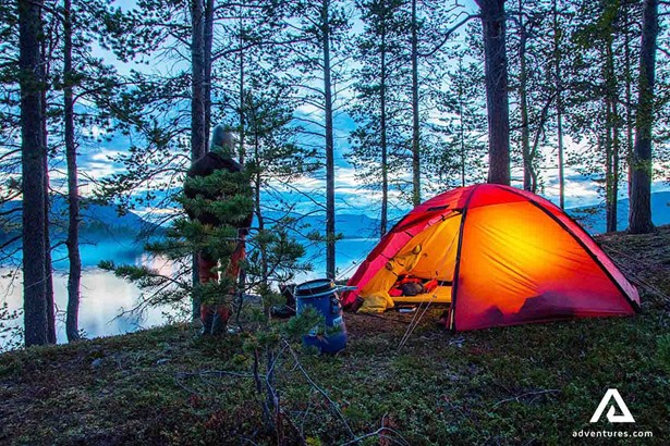 pitched up tent near karats lake in sweden