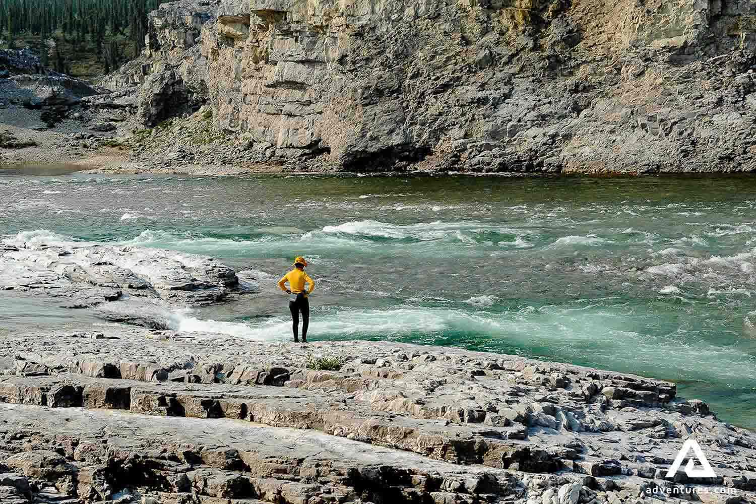 hiker in franklin bay in northern territories