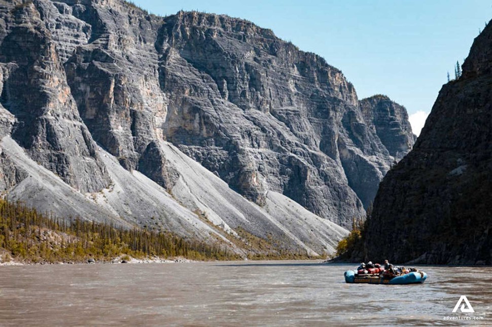 rafting in a valley on nahanni river