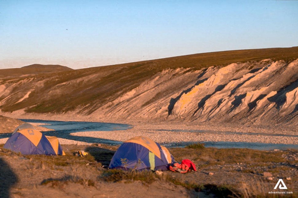 campsite at sunset near coppermine river