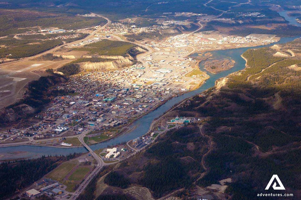 whitehorse town view from a plane in canada