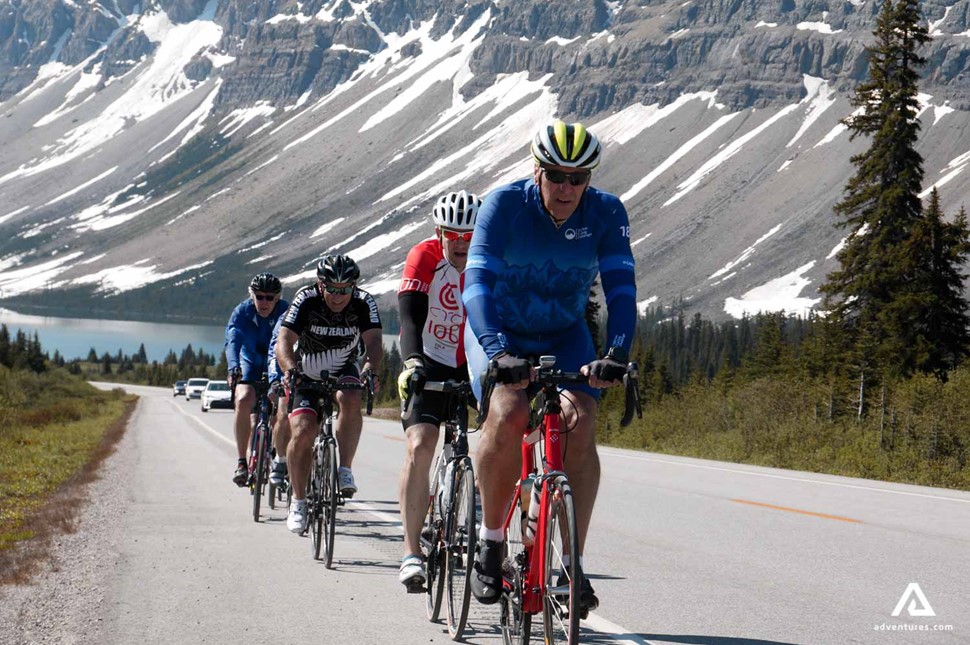 cycling on a paved mountain road in alberta