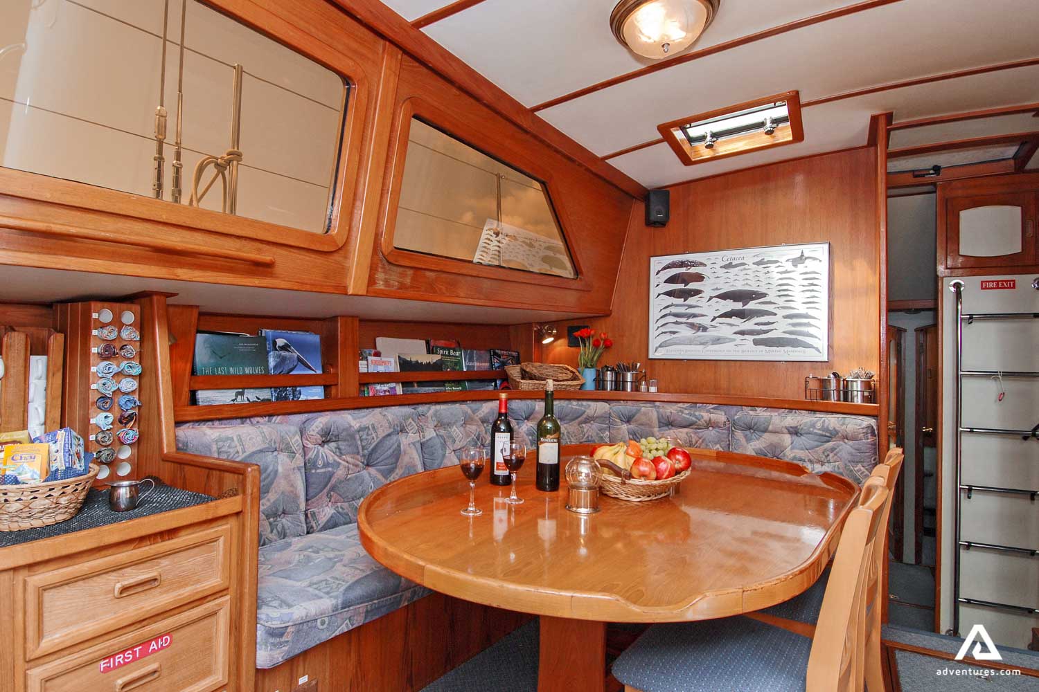 Dining table in a sailing boat