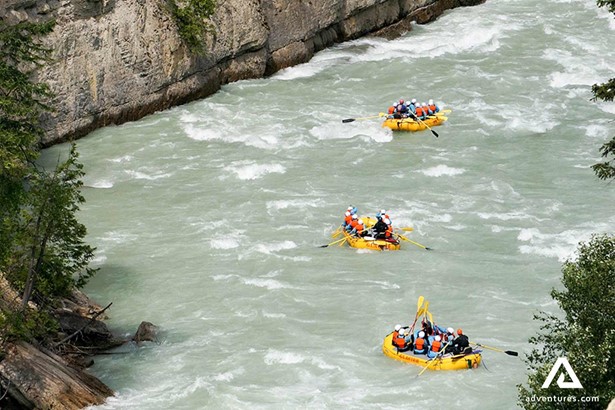 three groups rafting in kicking horse river