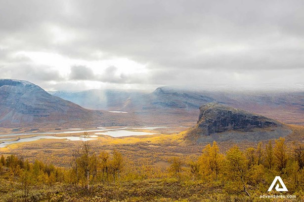 mountain range view in sarek national park in sweden