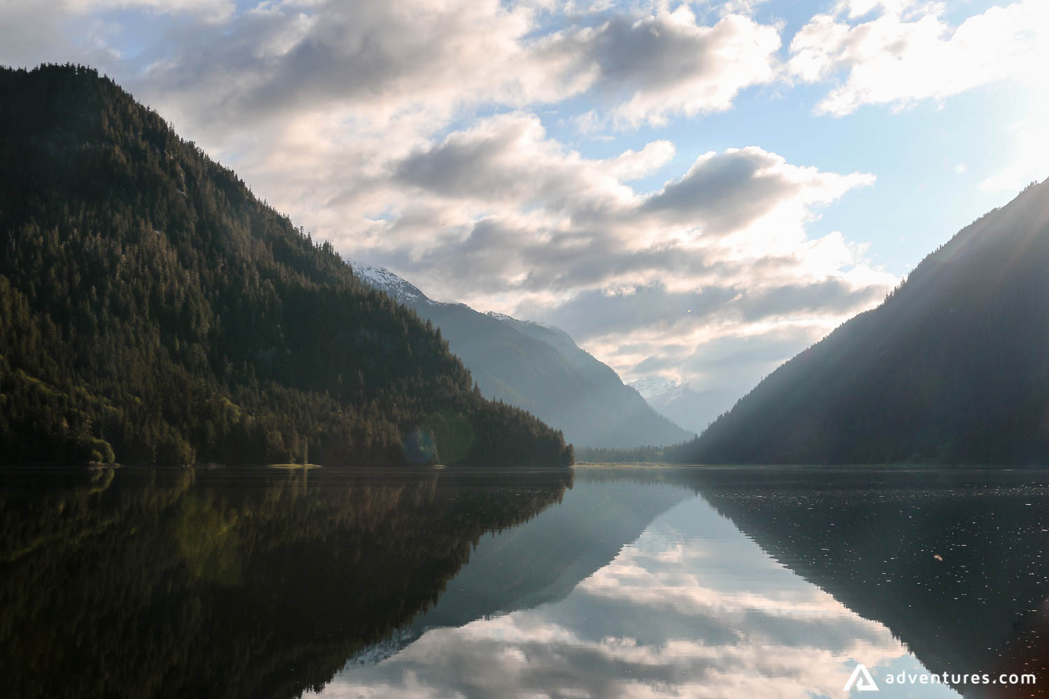 mountain valley view at sunset
