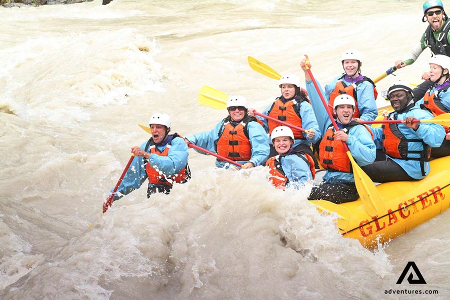 excited group on a rafting tour