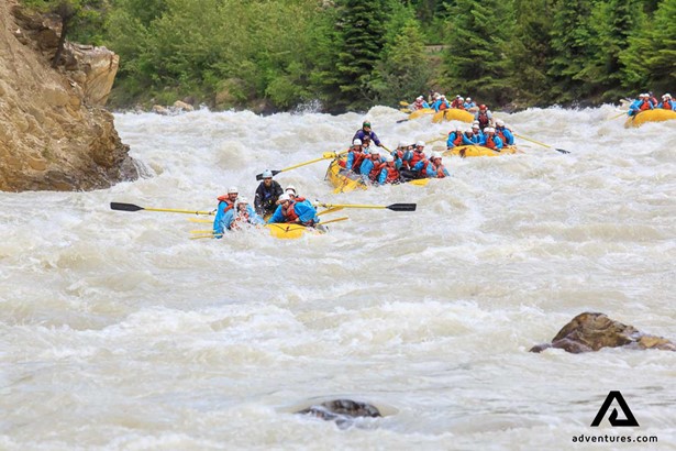 rafting through rock obstacles in canada