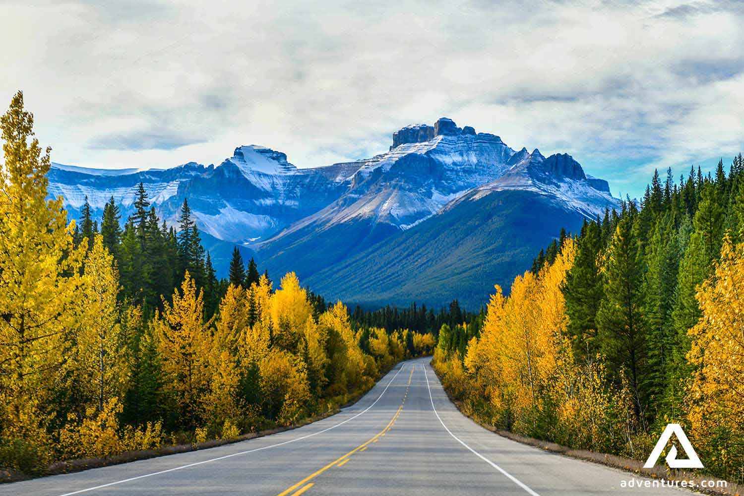 icefields parkway road at autumn