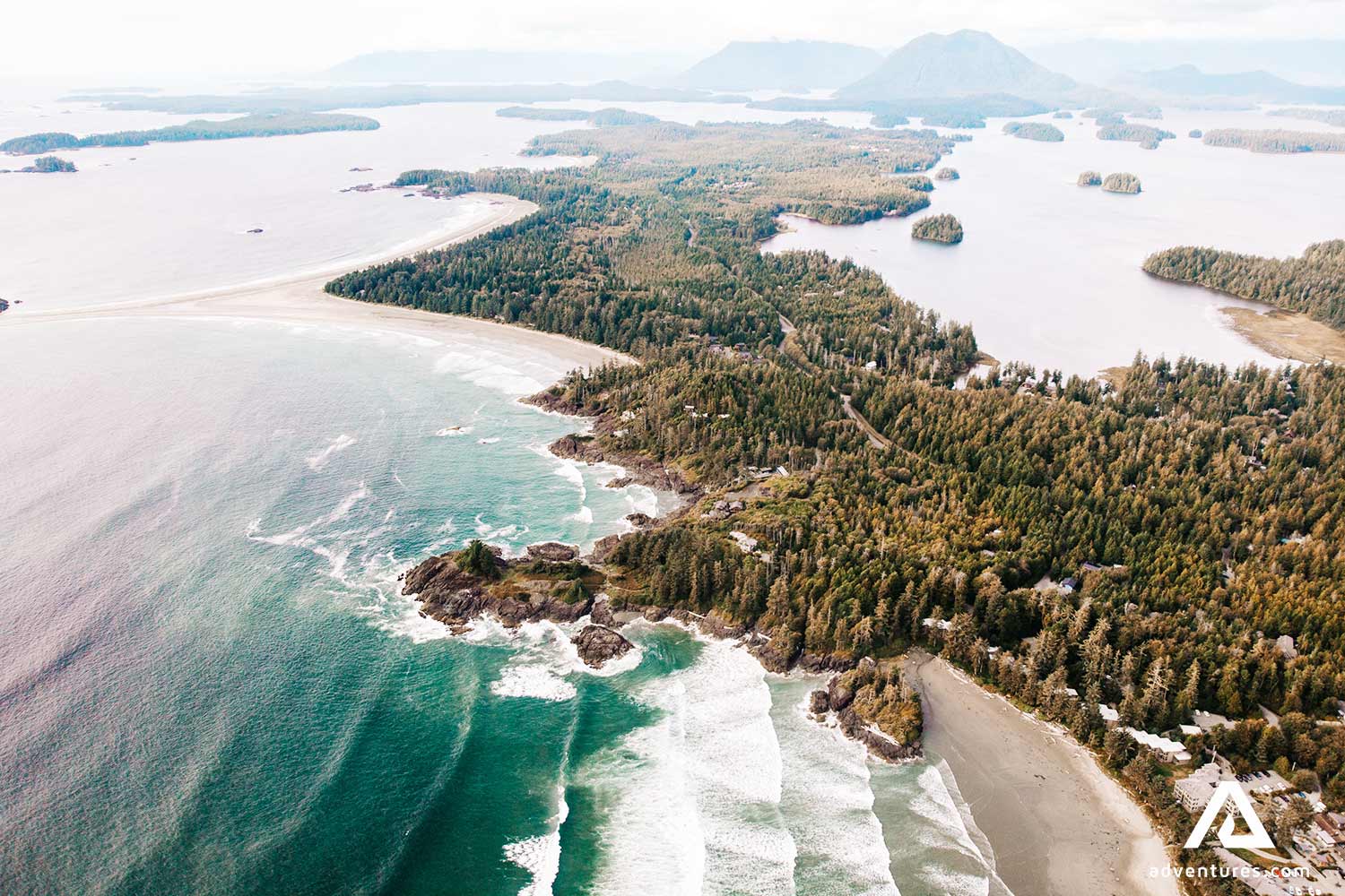 tofino beach aerial view in british columbia