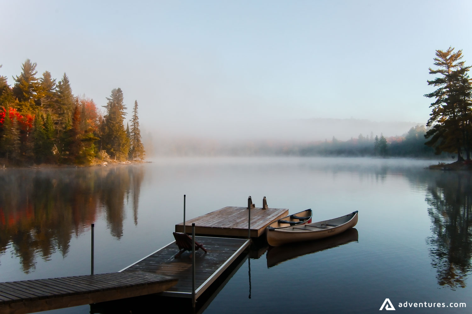 misty lake view in autumn