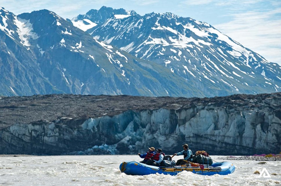 rafting near glaciers in a river