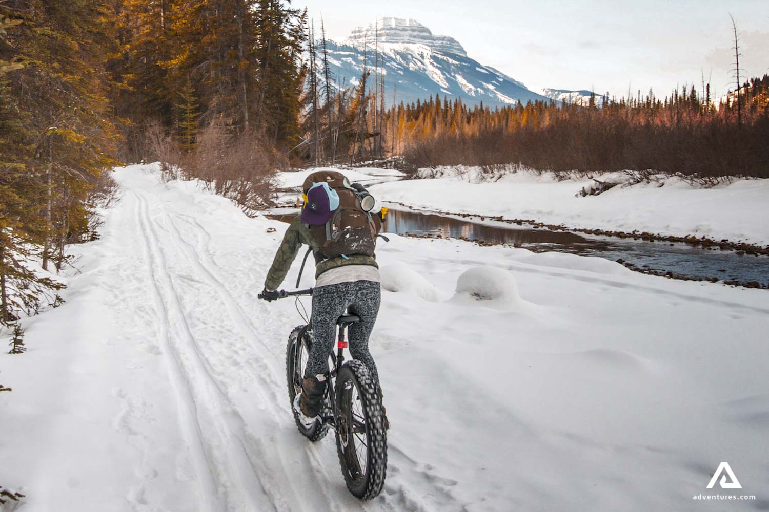 riding a mountain bike in winter