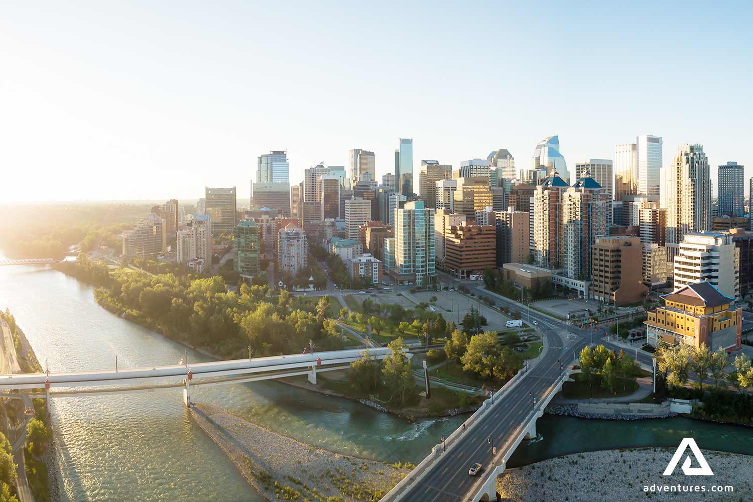aerial view of calgary city at sunrise