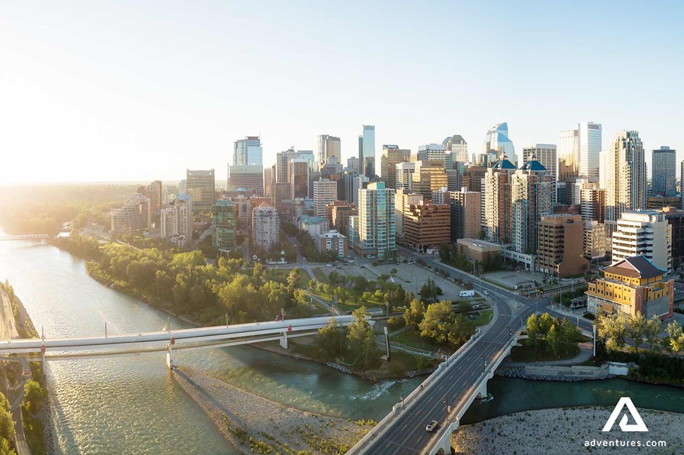 aerial view of calgary city at sunrise