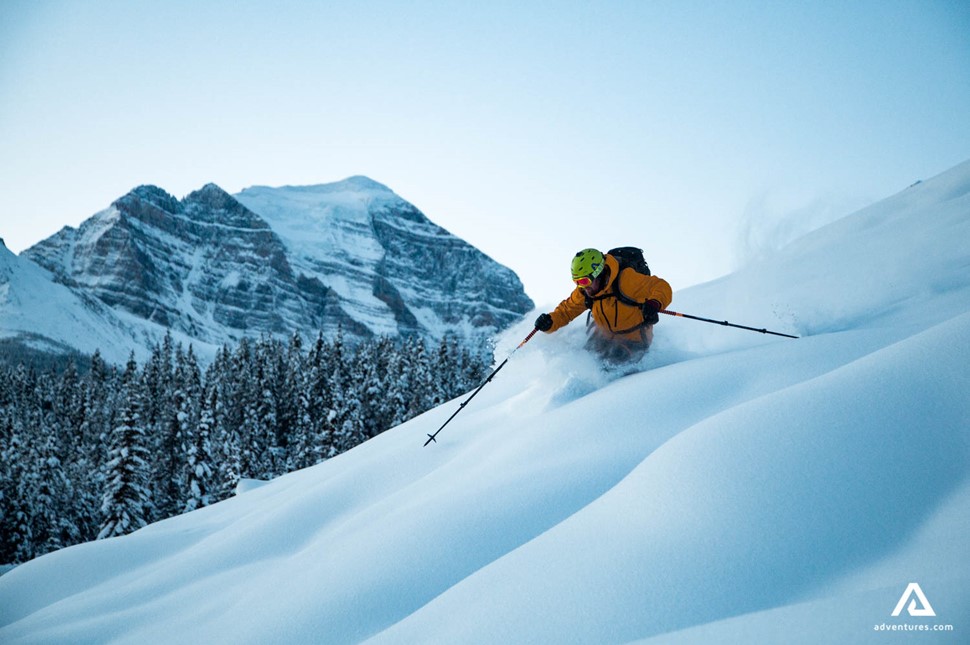 powder skiing in winter in canada