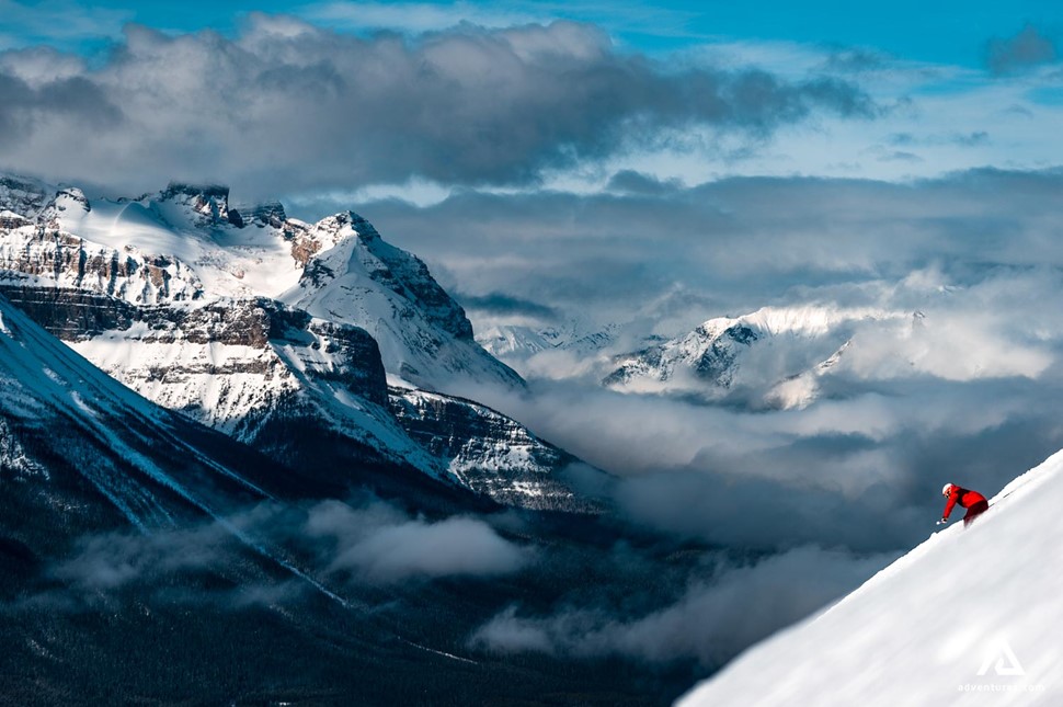 skiing in the mountains at winter