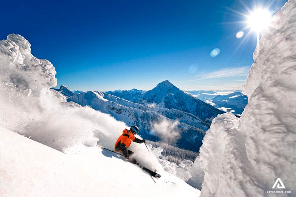 skiing mountains on a sunny day in canada