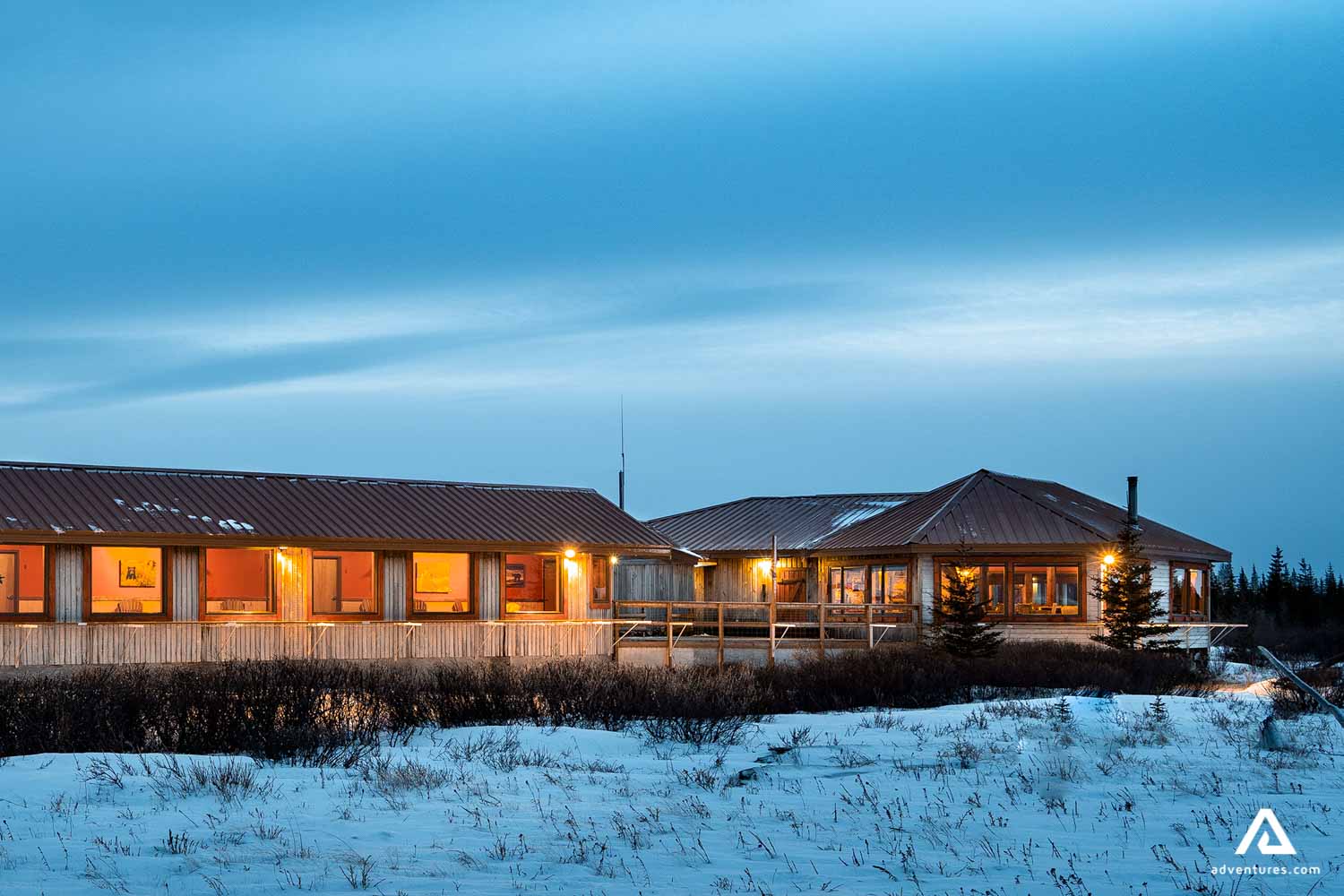 winter lodge view in manitoba canada