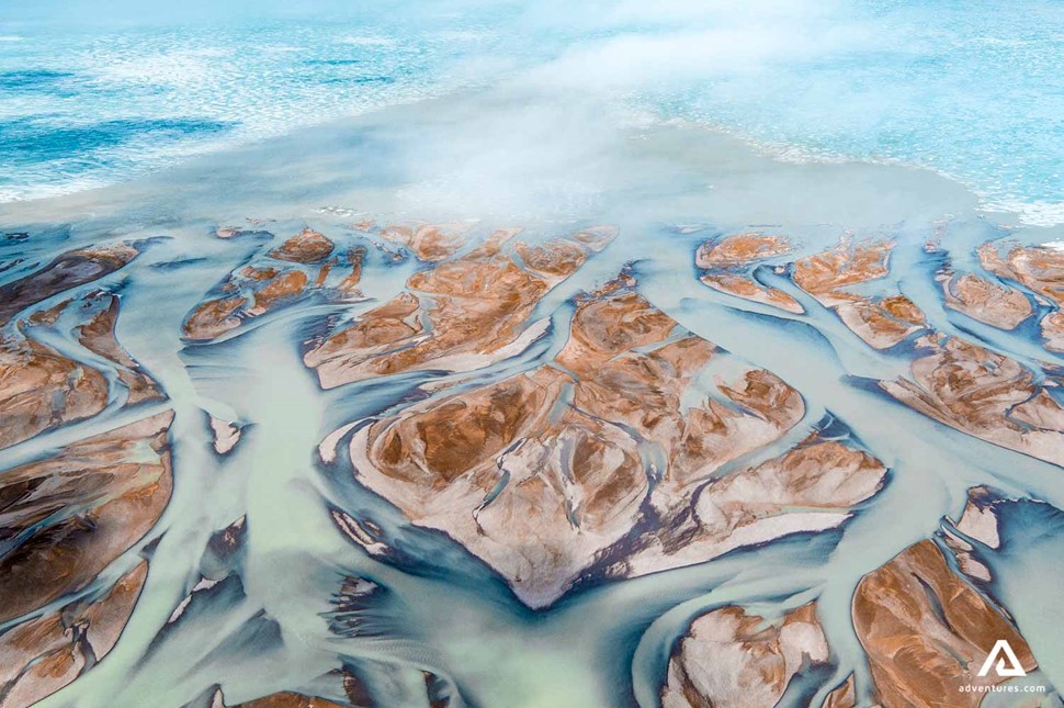 plane view of large riverbeds in nunavut canada