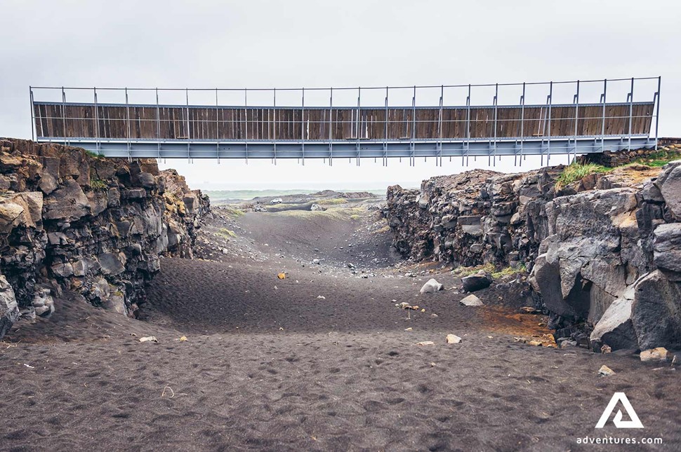 a walking bridge between two continental plates in reykjanes