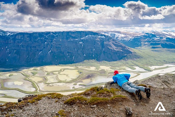 looking over the edge of skierfe mountain in sweden