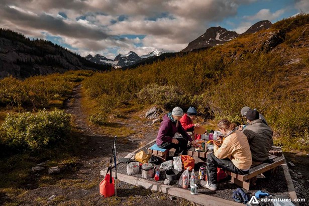 Picnic on backpacking expedition