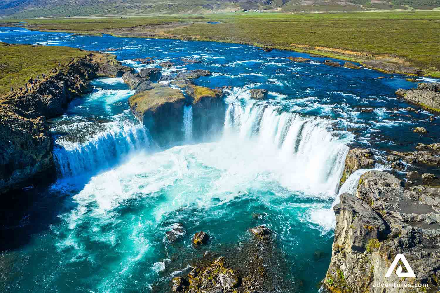 a view high above godafoss waterfall